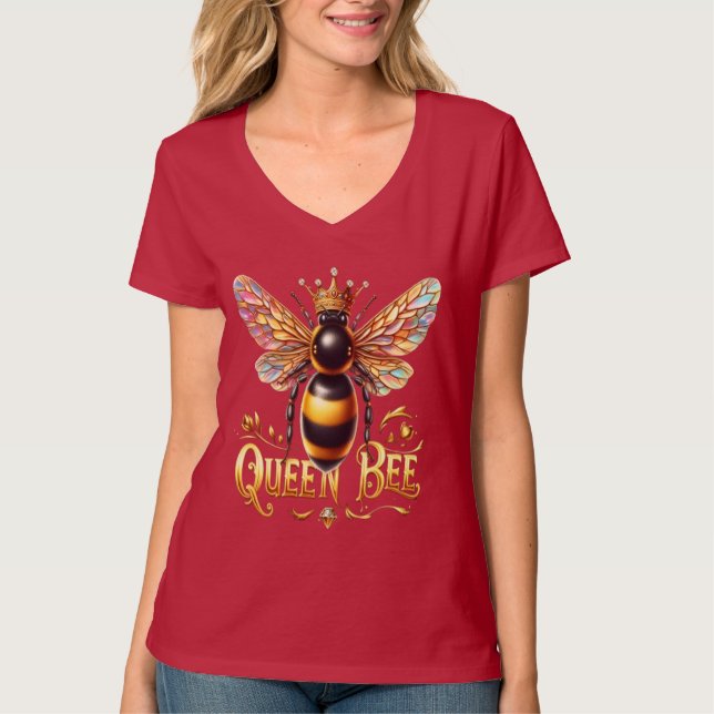 Majestic Queen Bee Illustration Featuring a Crown  T-Shirt (Front)