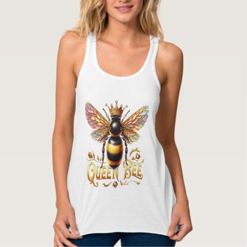 Majestic Queen Bee Illustration Featuring a Crown  Tank Top
