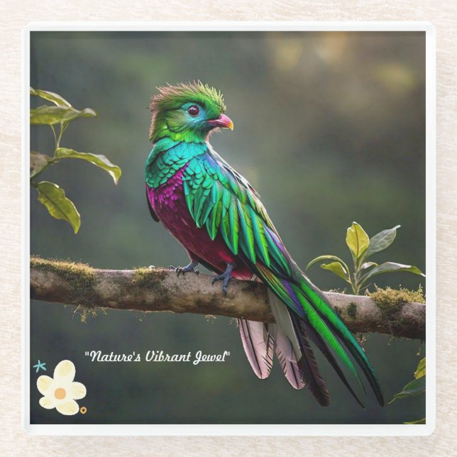 "Majestic Quetzal" Glass Coaster (Front)