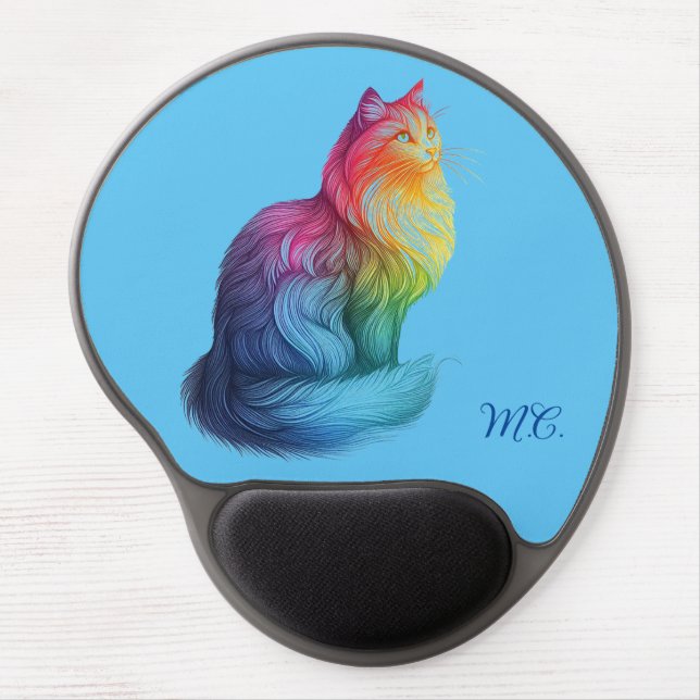Majestic Rainbow Cat Monogram Gel Mouse Pad (Front)