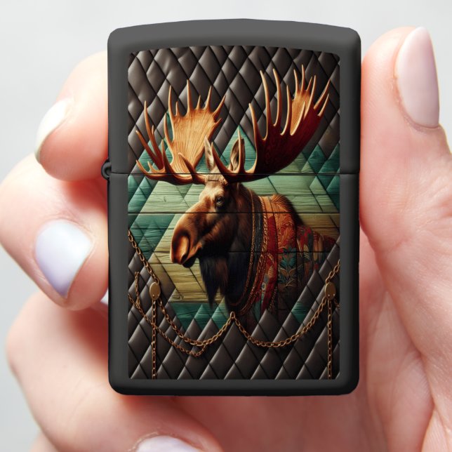 Majestic Rainbow Moose Leather Framed Art Zippo Lighter (In Hand)