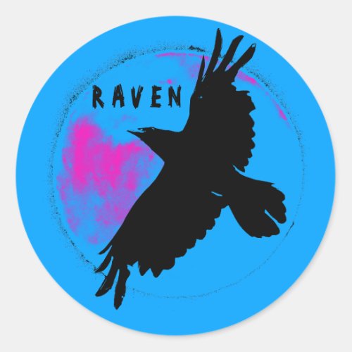 Majestic Raven and Blue Moon Classic Round Sticker