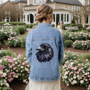 Majestic Raven Portrait - raven, bird, wildlife Denim Jacket