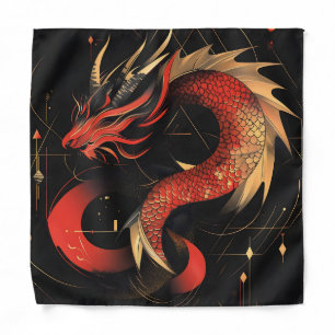 Majestic Red and Gold Chinese Dragon Art Bandana