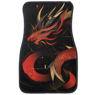 Majestic Red and Gold Chinese Dragon Art Car Floor Mat