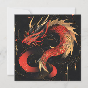Majestic Red and Gold Chinese Dragon Art Holiday Card
