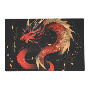 Majestic Red and Gold Chinese Dragon Art Placemat