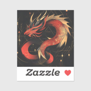 Majestic Red and Gold Chinese Dragon Art Sticker