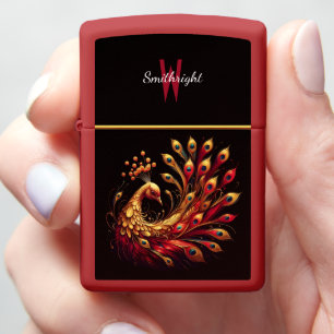 Majestic Red and Gold Peacock Zippo Lighter