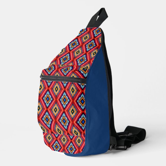 Majestic Red Blue Intricate Diamond Pattern  Sling Bag (Right Corner)