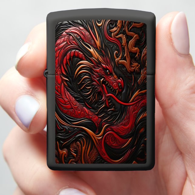 Majestic Red Dragon Design Zippo Lighter (In Hand)