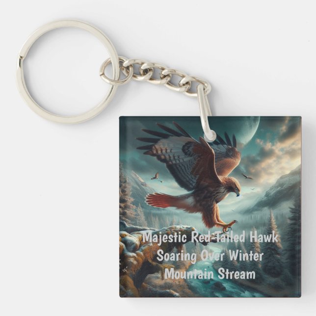 Majestic Red-Tailed Hawk Soaring Keychain (Front)