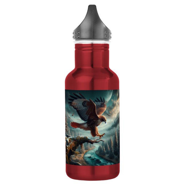 Majestic Red-Tailed Hawk Soaring Stainless Steel Water Bottle (Left)