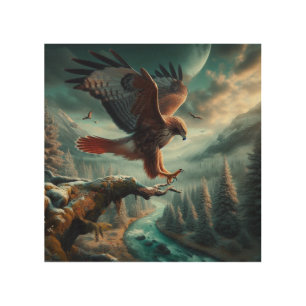Majestic Red-Tailed Hawk Soaring Wood Wall Art