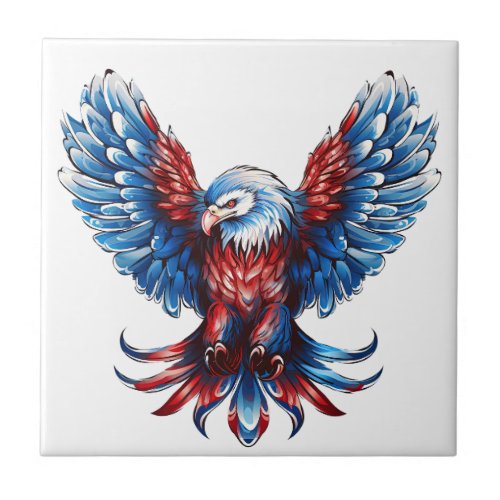 Majestic Red White Blue Eagle Ceramic Tile