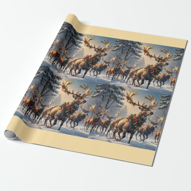 Majestic Reindeer in a Winter Wonderland - Matte W Wrapping Paper (Unrolled)