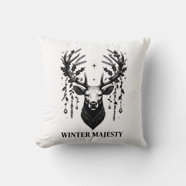 Majestic Reindeer T-Shirt Throw Pillow (Front)