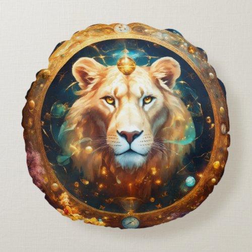 Majestic Roar Captivating Lion Art Print Round Pillow