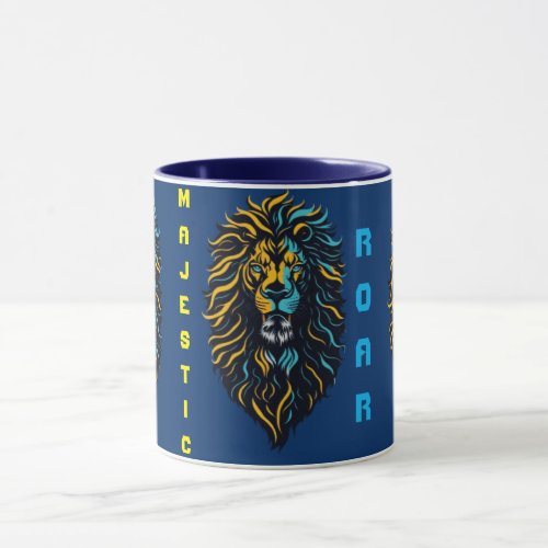 Majestic Roar The Confident Lion Face in Yellow a Mug