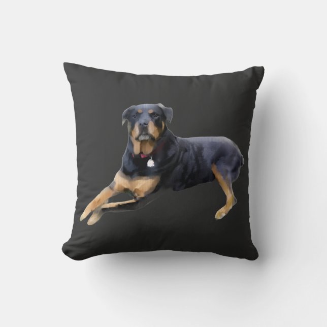 Majestic Rottweiler: Serenity in Strength Throw Pillow (Front)