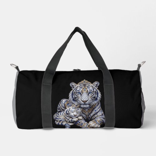 Majestic Royal Jeweled White Tiger Art Duffle Bag