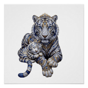 Majestic Royal Jeweled White Tiger Art Poster