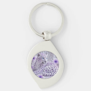 Majestic Royal Purple Jeweled Leopard Art Keychain