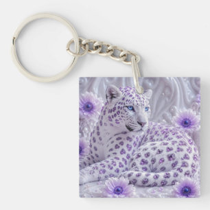 Majestic Royal Purple Jeweled Leopard Art Keychain