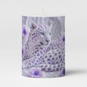 Majestic Royal Purple Jeweled Leopard Art Pillar Candle