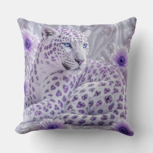 Majestic Royal Purple Jeweled Leopard Art Throw Pillow