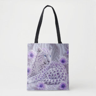 Majestic Royal Purple Jeweled Leopard Art Tote Bag