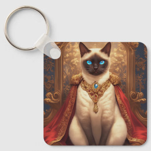Majestic Royal Siamese Cat Portrait Keychain