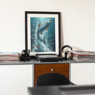 Majestic Salmon During Moonlit Dance  12x16 Poster