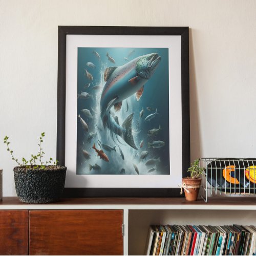 Majestic Salmon During Moonlit Dance  18x24 Poster