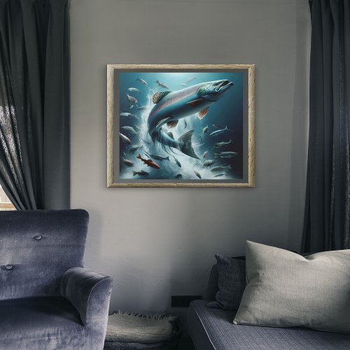 Majestic Salmon During Moonlit Dance  20x16 Poster