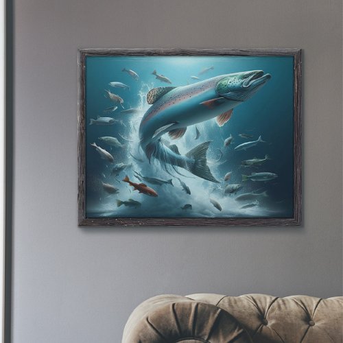 Majestic Salmon During Moonlit Dance 36x24 Poster