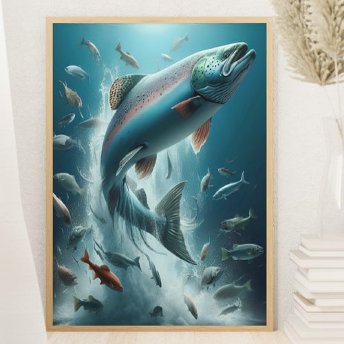 Majestic Salmon During Moonlit Dance 8x10 Poster