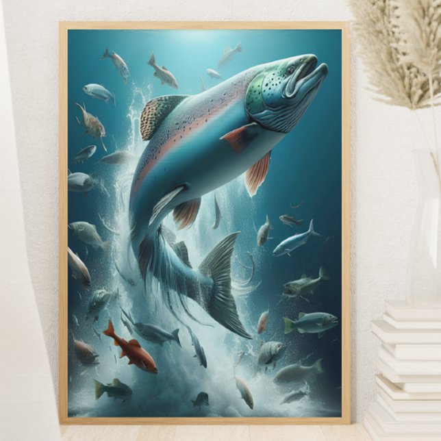 Majestic Salmon During Moonlit Dance 8x10 Poster (Creator Uploaded)