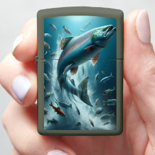 Majestic Salmon During Moonlit Dance Zippo Lighter