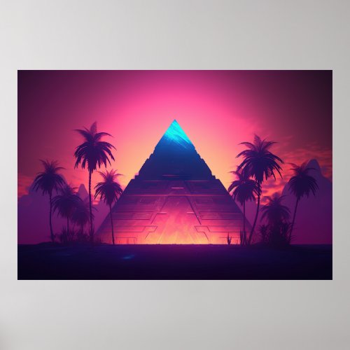 Majestic Sands Synthwave Pyramid Escape Poster