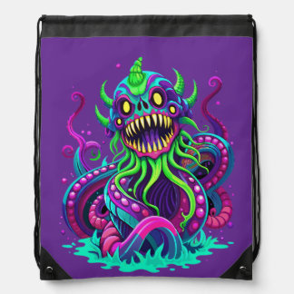Majestic Sea Monster in Turquoise Waves Drawstring Bag