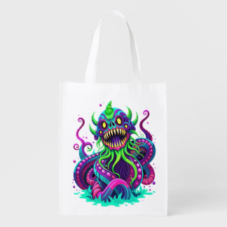 Majestic Sea Monster in Turquoise Waves Grocery Bag