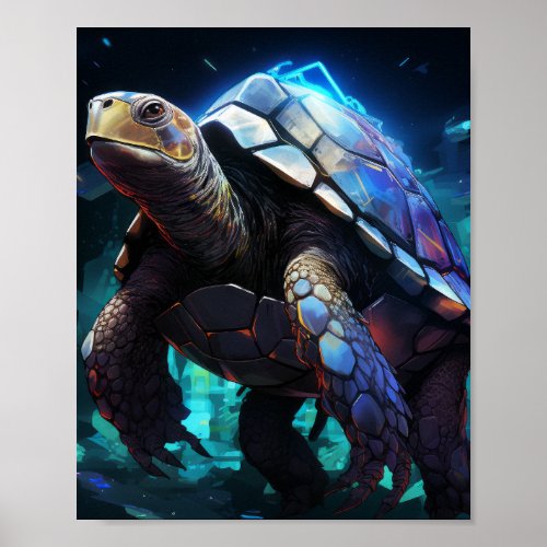 Majestic Sea Turtle Black Studio Anime Poster