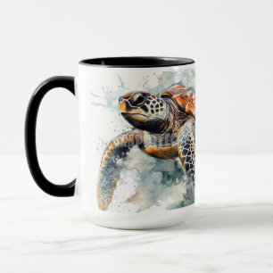 Majestic Sea Turtle Watercolor Splash Illustration Mug