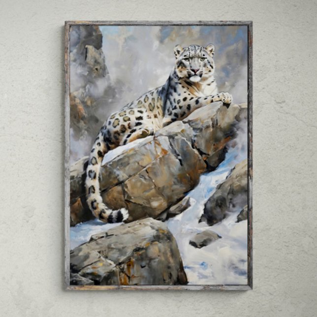 Majestic Sentinel: Snow Leopard on Rock - Painting Poster (Creator Uploaded)