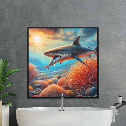 Majestic Shark Amongst Coral Poster