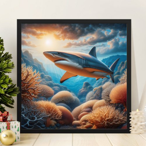 Majestic Shark Glide Through Coral Wonderland Poster