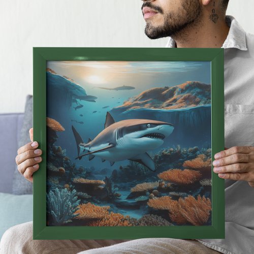 Majestic Shark Gliding Through Ocean Depths Poster