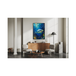 Majestic Shark Underwater Vibrant Painting Photo Print