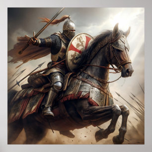Majestic Silver-Toned Realistic Medieval Knight Poster